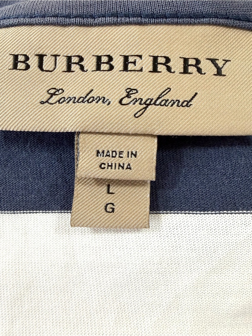 Burberry London Signature Logo Stripe Navy White Cotton T-Shirt Women’s Large - Picture 7 of 17